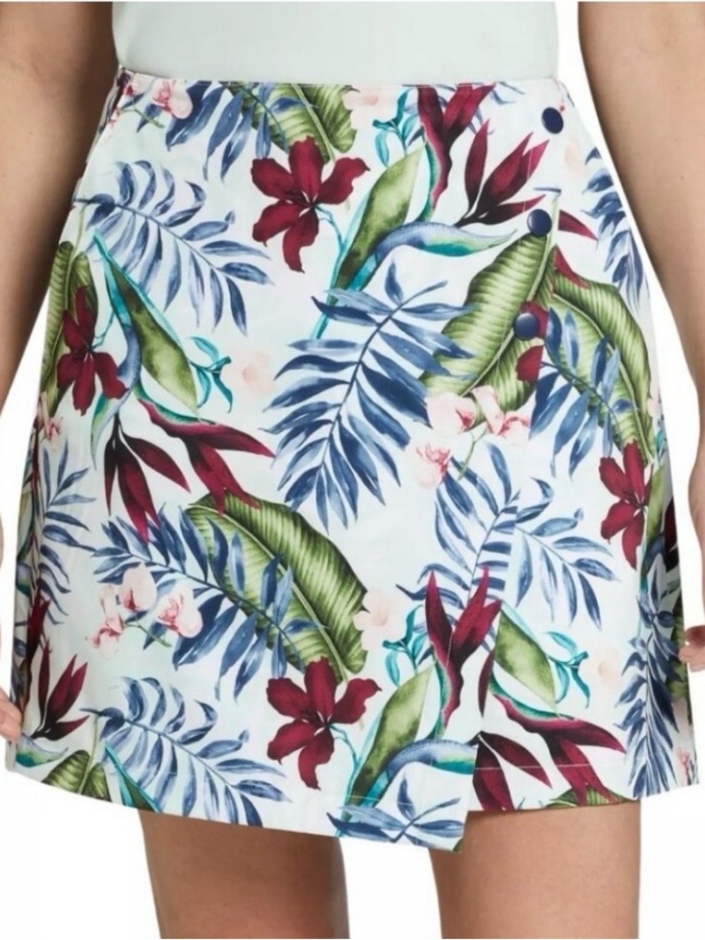 Lady Hagen White A-Line Skirt with Green & Red Floral Print